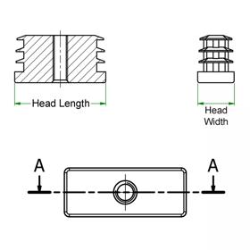 Rectangular Threaded Inserts & Glides - Metal - Line Drawing